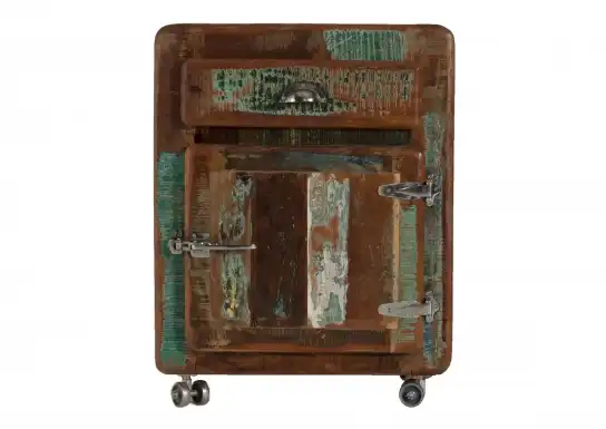 Reclaimed Ice Box Bedside with 1 Drawer & 1 Door on Rollers - popular handicrafts